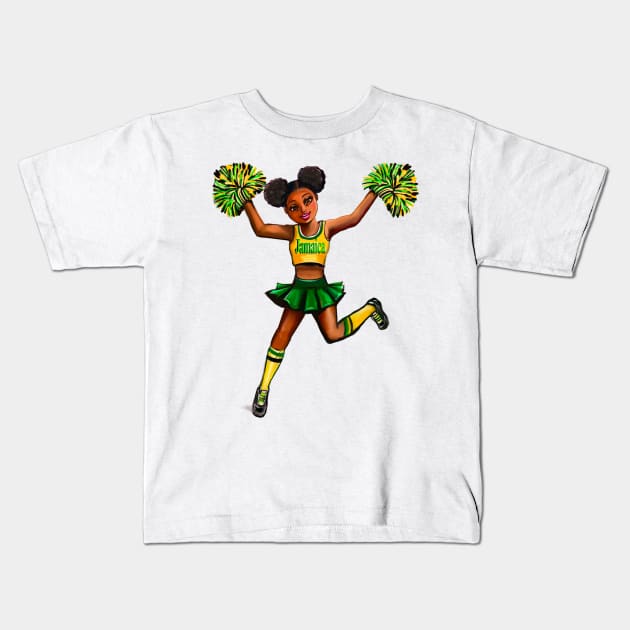 jamaican Reggae Rasta Inspirational motivational affirmation Cheer leader- Cheer Squad - anime girl cheerleader with Afro hair Jamaica Kids T-Shirt by Artonmytee